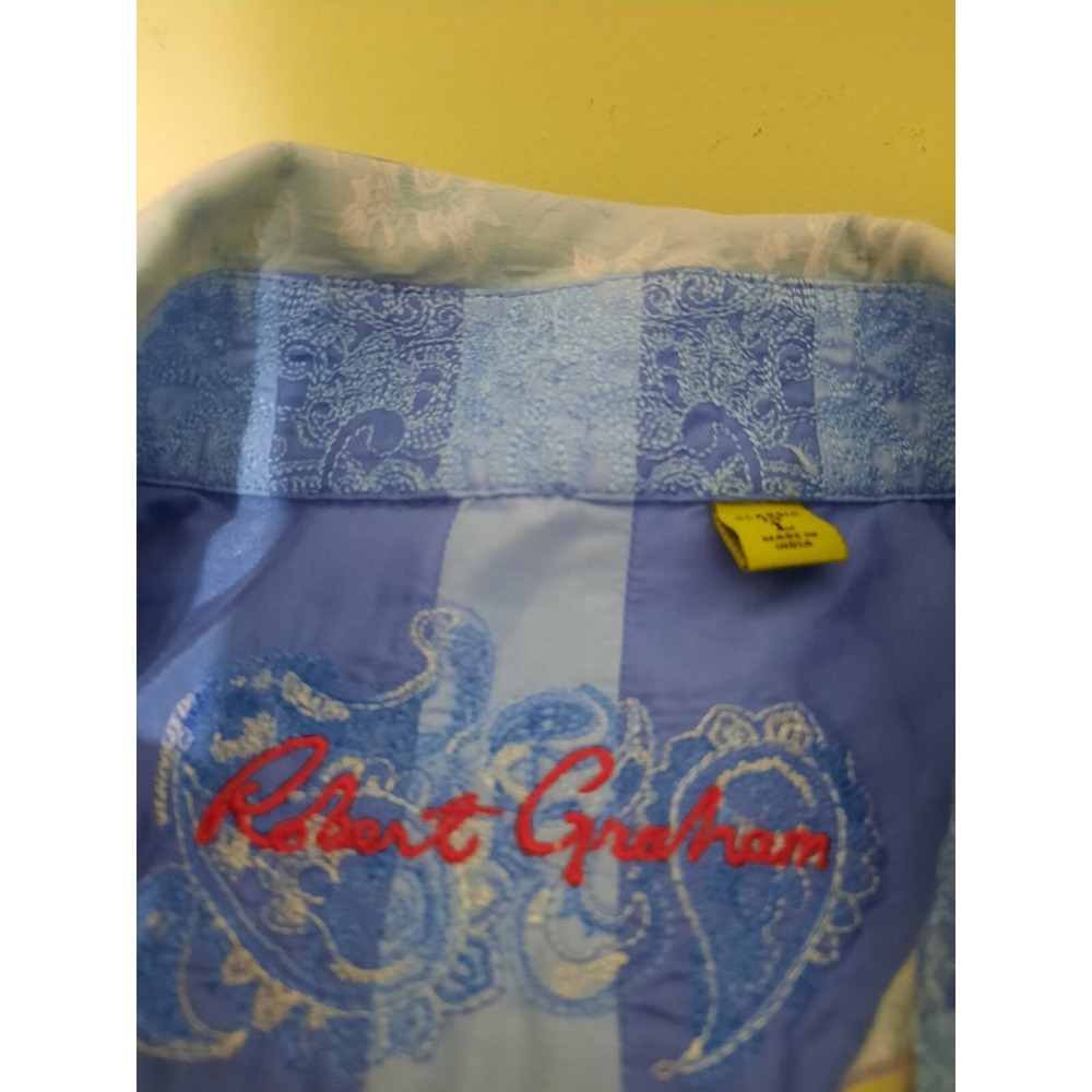 Robert Graham Classic Fit L Large Long Sleeve Button Shirt Blue Paisley Stripes - Picture 2 of 8